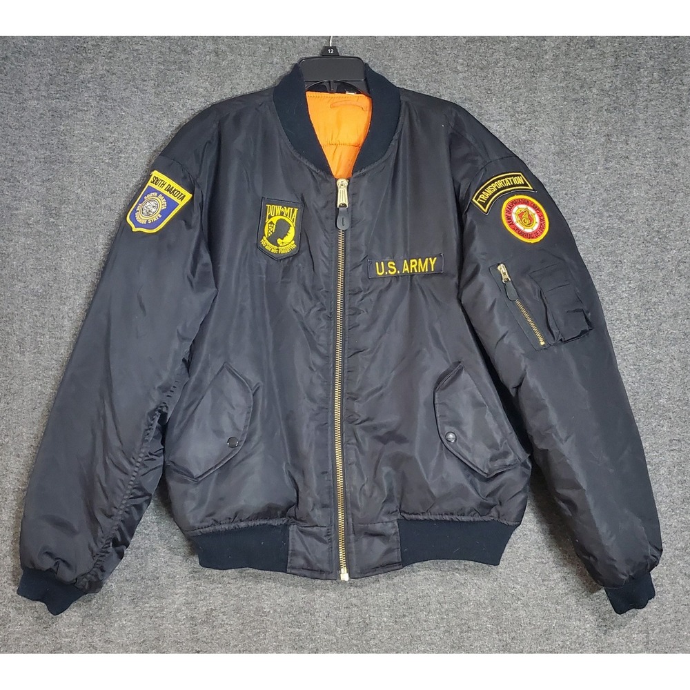VTG US‎ Army Flyers Bomber Jacket Intermediate MA-1 Size XL Reversible Black